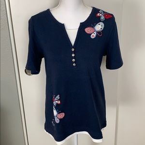Navy Tee with Butterfly Detail
